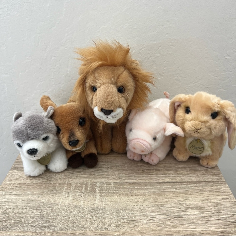 Lot of 5 Miyoni By Aurora Plush Husky Dog Pig Piglet Deer Fawn Lion Bunny
